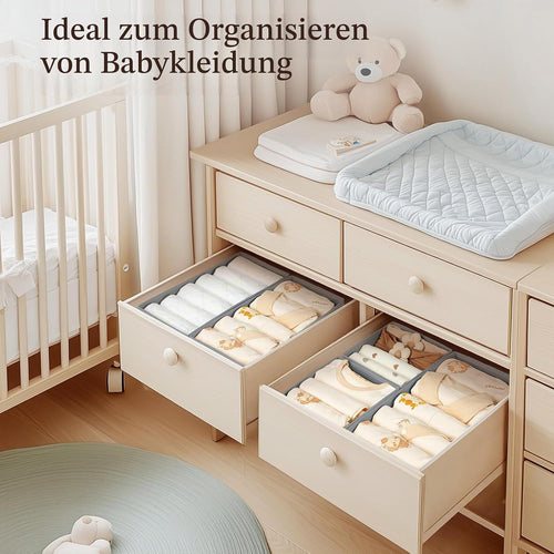 DIMJ 4 Stück Schubladen Ordnungssystem Schubladen Organizer, Faltbare Aufbewahrungsbox Stoff, Schubladeneinsätze für Kleiderschränke, Kleiderschrank Organizer für Kleidung, Hellgrau