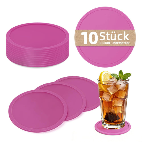HELI MIAO Untersetzer Gläser Silikon mit Halter,rutschfest Glasuntersetzer mit Hohem Rand für Auslaufschutz,Hitzebeständig Tassenuntersetzer für Couchtisch,Esstisch&Bar,10Stück mit Halter Schwarz