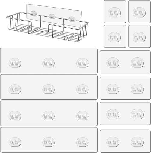 Dreamark Dusch-Klebehaken Ohne Bohren, 12 Stück Starke Transparente Klebehaken Wasserdicht für Duschregal, Seifenhalter, Badregal & Eckregal in der Küche- Keine Löcher für Küche & Bad