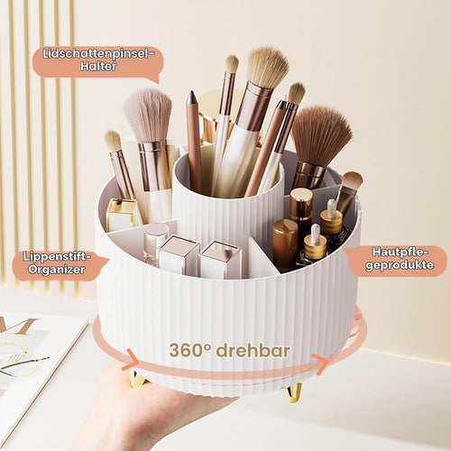 fanado 360 ° drehbarer Make-up-Organizer, Make-up-Pinselhalter, 5 Fächer für Make-up und Hautpflege-Aufbewahrung für Schminktisch, Desktop, Badezimmer (weiß)