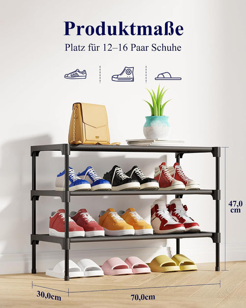 Kitsure Schuhregal, 3 Ebenen, 63 x 30 x 36 cm, Schwarz, platzsparend