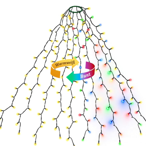 SALCAR Weihnachtsbaum Lichterkette 1,5m 200er LED mit 8 Girlanden, Warmweiß