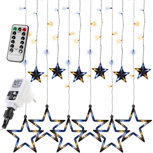 VOLTRONIC LED Lichtervorhang, innen und außen, IP44, Modell- und Farbwahl, 5 Sterne 61 LEDs, warmweiß, Fernbedienung