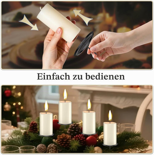 Adventskranz Kerzenhalter 6cm: 4 Stück Advents Kerzenständer für Stumpenkerzen | Metall Adventskerzenhalter mit Dorn | Weihnachtskranz Deko | Schwarz