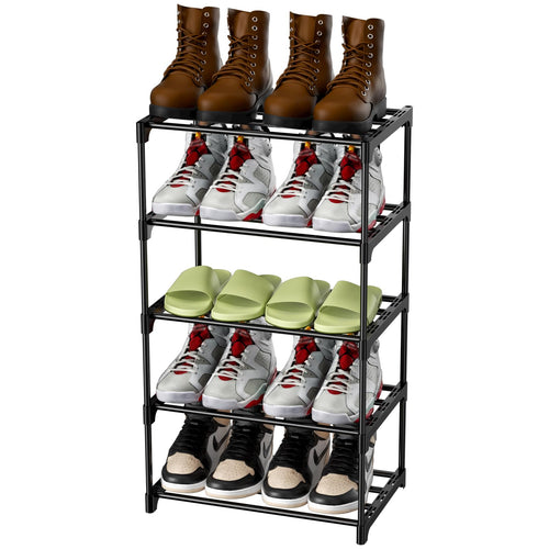 Magrimaxio Schuhregal Metall, Schuhaufbewahrung mit 4 Ebenen, Leichtes Schuhablage, Schuh Regal Stapelbar für 8 Paar Schuhe, Schuhständer für Flur, Wohnzimmer, Schlafzimmer, Eingangsbereich (Schwarz)