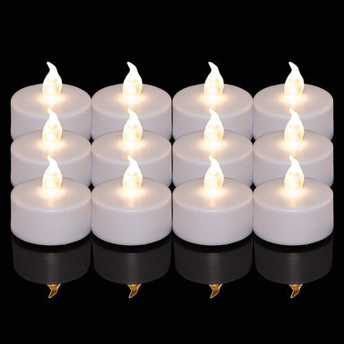 24 Stück LED Teelichter Kerzen, Batteriestart flammenlose realistische hell flackernde elektrische Kerzenlampe, Dose langlebig 200 Stunden Warmweiß, Hochzeiten, Partys ,Festivals,Wohndekoration