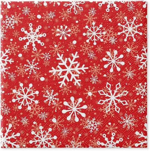 PAW Servietten 33 x 33 cm, 20 Stück - Weihnachtsschneeflocken Hellrot