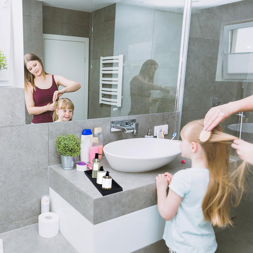 2 Stück Badezimmer Tablett Dekotablett Deko Tablett Schwarz Silikon Ablageschale Kleines Tablett für Waschtisch Badewanne Küchenspüle und Toilette (Rechteck)