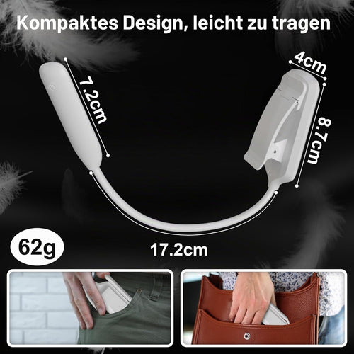 Leselampe Buch Klemme, USB Wiederaufladbare Buchlampe Klein, Weiß