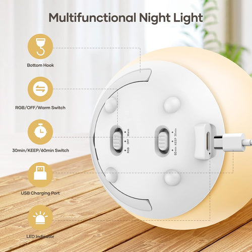 Nachtlicht Kinder,USB Aufladbare Stilllicht Baby mit RGB