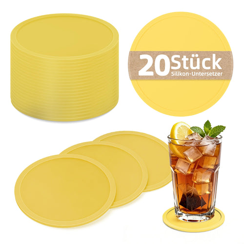 HELI MIAO Untersetzer Gläser Silikon mit Halter,rutschfest Glasuntersetzer mit Hohem Rand für Auslaufschutz,Hitzebeständig Tassenuntersetzer für Couchtisch,Esstisch&Bar,10Stück mit Halter Schwarz