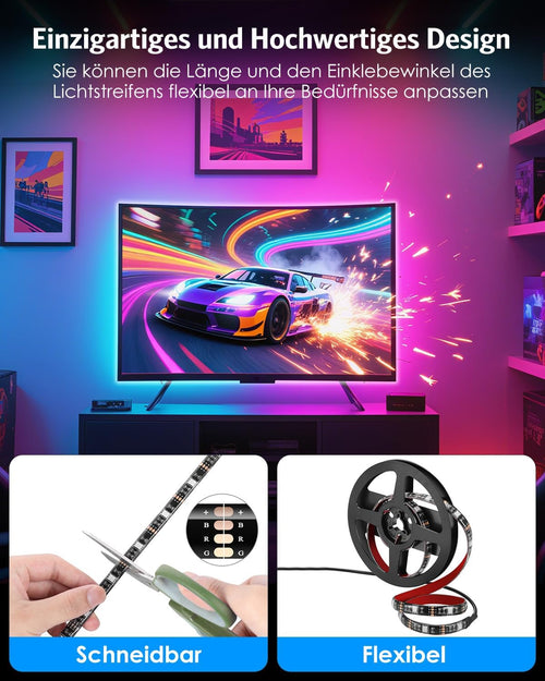 AMIR LED Streifen 1m, RGB LED Strip mit Fernbedienung, 18 Farbwechsel & 21 Modi LED Band Dimmbar, Selbstklebend Led Lichterkette Lichtband Leiste für Party, Gaming, Dekor, TV Hintergrundbeleuchtung