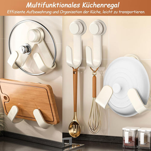 MFMYEE Drehbarer Topfdeckelhalter mit Saugnapf, verstellbarer Wandhaken, Küchenaufbewahrungshalter, Schneidebretthalter, Multifunktionshaken (Weiß)