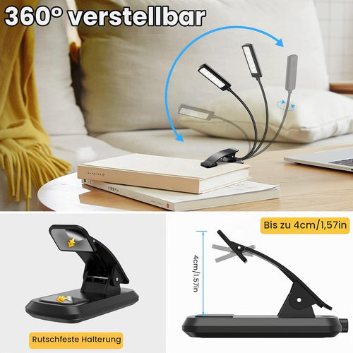 TEAMPD Leselampe Buch Klemme, Buchlampe mit 10 LEDs, 3 Farbtemperatur Modi Dimmbare Helligkeit, Augenschutz Klemmlampe, USB Wiederaufladbare Klemmleuchte, 360° Flexibel für Nachtlesen ins Bett, Reisen