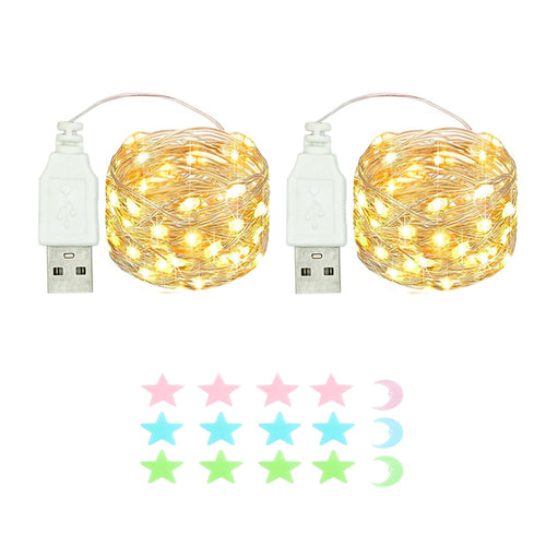 2 Stück LED Lichterkette, 30LED 3M / 10Ft USB lichterkette außen/innen Wasserdichte für Schlafzimmer, Hof, Hochzeit, Weihnachten, DIY etc (Warmweiß)