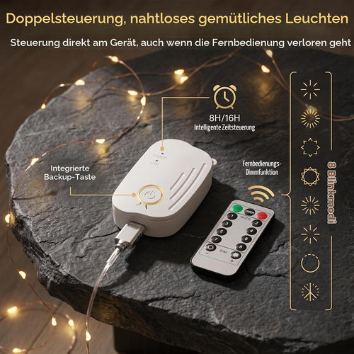 Lichterkette Aufladbar mit Fernbedienung,5M 50 LED Lichterkette(1Pc)
