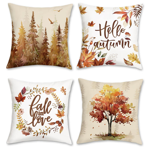Bonhause Kissenbezug Herbst Bäume 40 x 40 cm Orange Wälder Marple Blätter Samt Soft Dekorative Kissenhülle Zierkissenbezüge für Sofa Schlafzimmer Wohnzimmer Zuhause Dekoration 4er Set