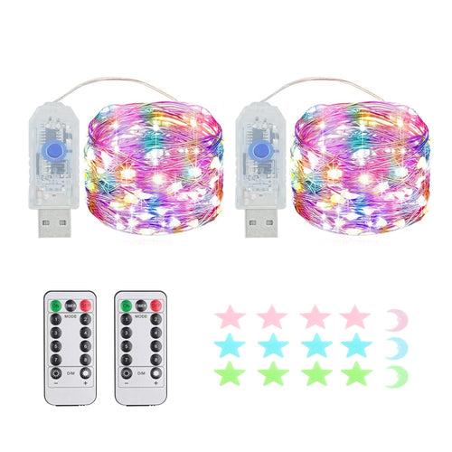 2 Stück LED Lichterkette, 50LED 5M / 17Ft 8 Modi USB lichterkette außen/innen Wasserdichte mit Fernbedienung für Schlafzimmer, Hof, Hochzeit, Weihnachten, DIY etc (Warmweiß)