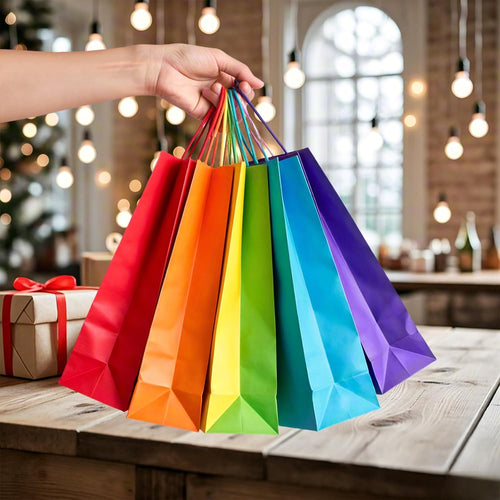 Flintronic Papiertüten aus Kraftpapier, 10 Stück mit Henkel, Geschenkverpackung, Tüten Eschenktüten, Gastgeschenke Tüten, Mitgebseltüten, Geschenktüten Set - Mehrere Farben(15 * 8 * 21CM)