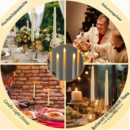 6 Stück LED Kerzen Stabkerzen Flammenlose Kerzen LED Spitzkerzen Stabkerzen Tafelkerzen Leuchterkerzen Batteriebetrieben Lang LED Kerzen für Weihnachten Hochzeit Party Tisch Dekoration, Weiß