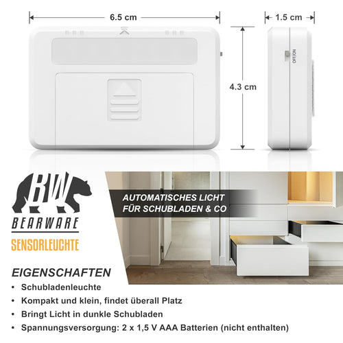 CSL - LED Schrankleuchte Schubladenleuchte - Sensor Light – Innovative Mini Schrankleuchte mit Magnetsensor - Schrankbeleuchtung für bessere Sicht in dunklen Schubladen