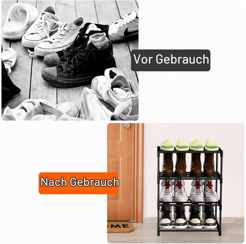 Magrimaxio Schuhregal Metall, Schuhaufbewahrung mit 4 Ebenen, Leichtes Schuhablage, Schuh Regal Stapelbar für 8 Paar Schuhe, Schuhständer für Flur, Wohnzimmer, Schlafzimmer, Eingangsbereich (Schwarz)