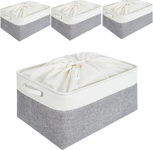 Mangata aufbewahrungsbox Stoff, aufbewahrungskorb, Korb aufbewahrung Stoff mit Griffen für Schrank, Spielzeug, kleiderschrank, Regale, Kleidung (Helles Khaki Weiß, klein)