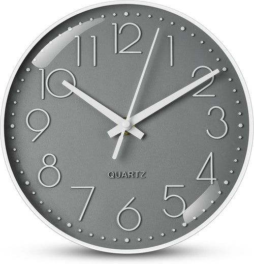 Aolso Wanduhr, geräuschlos und tickt Nicht, Batteriebetriebene runde Wanduhr, Digitale Wwanduhr, modernes Quarz-Design, für Wohnzimmer, Büro, Küche oder Kinderzimmer (Grau, 20CM)
