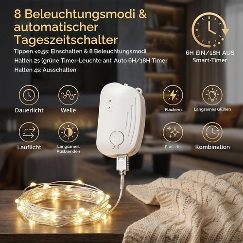 Lichterkette Aufladbar mit Fernbedienung,5M 50 LED Lichterkette(1Pc)