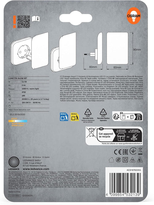 Osram Nachtlicht, indirektes Licht, 3000K, 5lm, 0,28W, Tageslichtsensor, Plug-and-Play, für Kinderzimmer und Wohnbereiche, Weiß