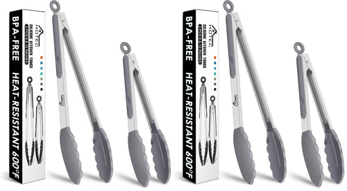 HOTEC Premium-Küchenzange aus Edelstahl, mit Verriegelung, Kochzange mit Silikonspitze, 2er-Set, 22,9 cm und 30,5 cm lange Zangen