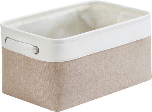 Mangata aufbewahrungsbox Stoff, aufbewahrungskorb, Korb aufbewahrung Stoff mit Griffen für Schrank, Spielzeug, kleiderschrank, Regale, Kleidung (Helles Khaki Weiß, klein)