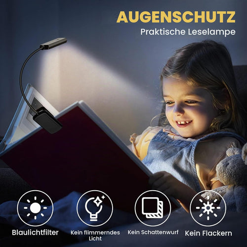 TEAMPD Leselampe Buch Klemme, Buchlampe mit 10 LEDs, 3 Farbtemperatur Modi Dimmbare Helligkeit, Augenschutz Klemmlampe, USB Wiederaufladbare Klemmleuchte, 360° Flexibel für Nachtlesen ins Bett, Reisen