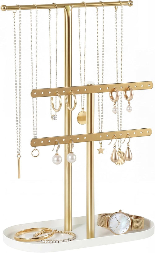 Schmuck-Organizer 3 Ebenen, Metall Schmuckständer in Gold