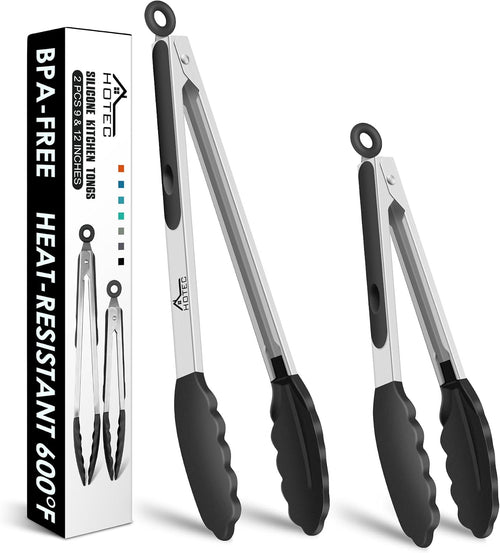 HOTEC Premium-Küchenzange aus Edelstahl, mit Verriegelung, Kochzange mit Silikonspitze, 2er-Set, 22,9 cm und 30,5 cm lange Zangen