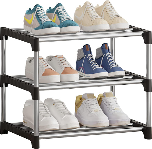 Schuhregal Klein 3 Etagen Schwarz, Schuhregal Schmal Platzsparend
