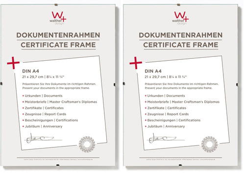walther design Bilderrahmen Antireflexglas 21 x 29,7 cm (DIN A4) Dokumentenrahmen Rahmenlose Bildhalter RB130A