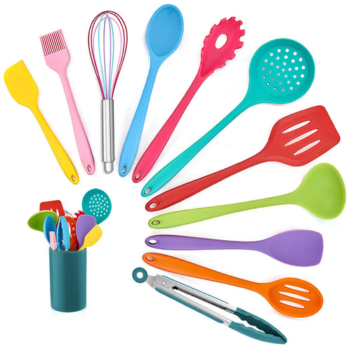 Homikit Silikon Küchenhelfer Set, 12 Stück Schwarz Kochutensilien