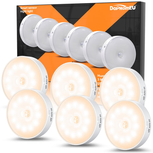 daphomeu 2 Stück Nachtlicht mit Bewegungsmelder,USB Wiederaufladbare LED-Licht,Schrankbeleuchtung,Bewegungsmelder innen für Treppenbeleuchtung,Schlafzimmer, Küche, Kinderzimmer.(Warmweiß)