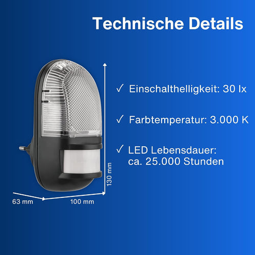 REV Nachtlicht, Bewegungsmelder Erfassungsbereich 110° bis zu 5m, anthrazit