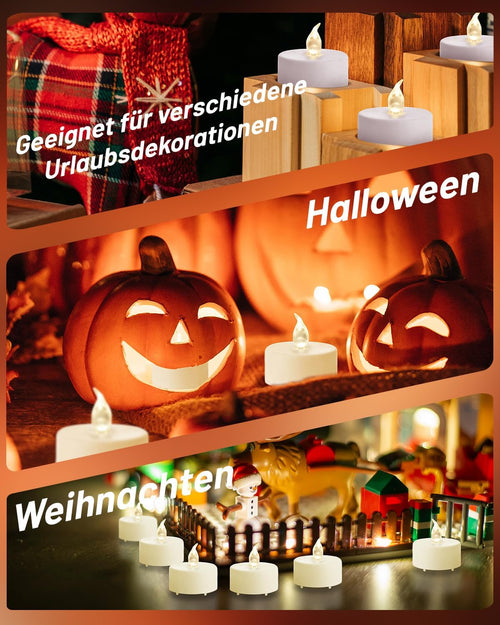 24 Stück LED Teelichter Kerzen, Batteriestart flammenlose realistische hell flackernde elektrische Kerzenlampe, Dose langlebig 200 Stunden Warmweiß, Hochzeiten, Partys ,Festivals,Wohndekoration