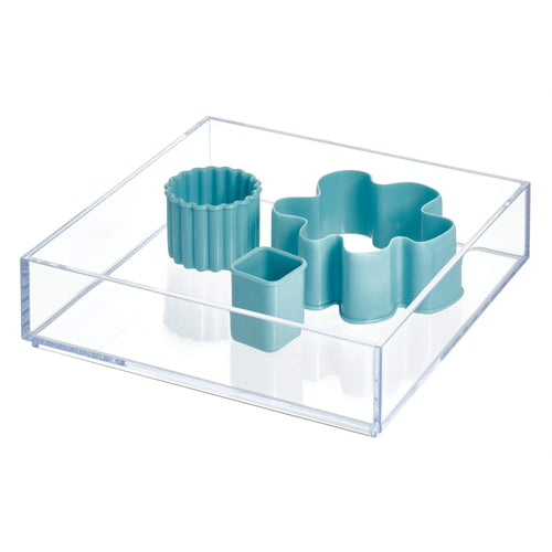iDesign Schubladeneinsatz, kleiner Besteckkasten für Schubladen aus Kunststoff, stapelbarer Schubladentrenner für Besteck und andere Utensilien, durchsichtig, 10,2 cm x 20,3 cm