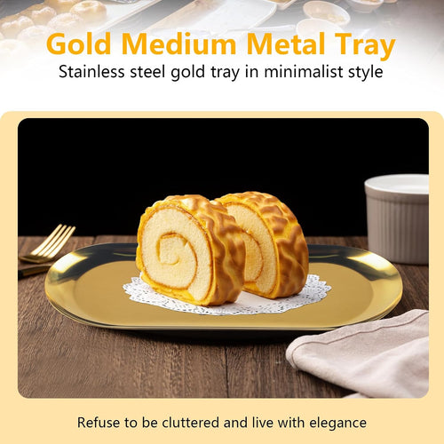 2 STK Tablett Gold, Serviertablett, Goldene Dekotablett,23x9,5 cm