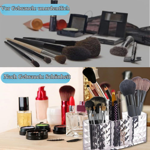 Kosmetik Organizer mit 3 Fächern, Glas Wattestäbchen Behälter Schminke Aufbewahrung, Pinselhalter, Make Up Organizer, Für Badezimmer & Schminktisch