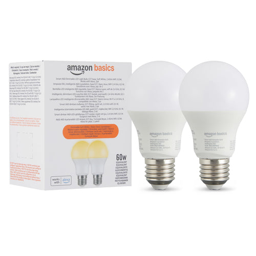 Amazon Basics smarte LED-Glühbirne, dimmbar, E27, sanftes Weiß, 8W (60W Equivalent), funktioniert nur mit Alexa, 1 Stück