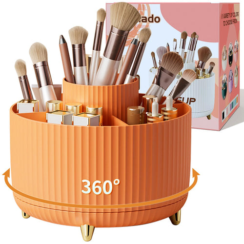 fanado 360 ° drehbarer Make-up-Organizer, Make-up-Pinselhalter, 5 Fächer für Make-up und Hautpflege-Aufbewahrung für Schminktisch, Desktop, Badezimmer (weiß)