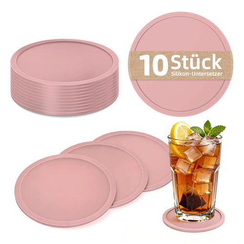 HELI MIAO Untersetzer Gläser Silikon mit Halter,rutschfest Glasuntersetzer mit Hohem Rand für Auslaufschutz,Hitzebeständig Tassenuntersetzer für Couchtisch,Esstisch&Bar,10Stück mit Halter Schwarz