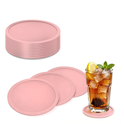 HELI MIAO Untersetzer Gläser Silikon mit Halter,rutschfest Glasuntersetzer mit Hohem Rand für Auslaufschutz,Hitzebeständig Tassenuntersetzer für Couchtisch,Esstisch&Bar,10Stück mit Halter Schwarz