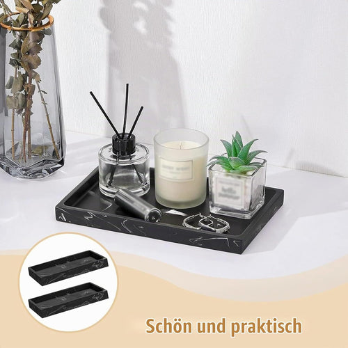 2 Stück Tablett Marmor Schwarz, 20 × 10 × 2 cm