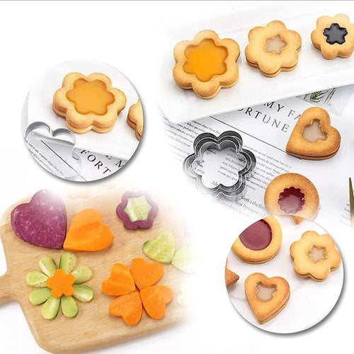 Ausstechformen Herz Set-12 Stück-Stern,Blüten,Herz,Kreis, Groß and Mini Plätzchen Ausstecher Linzer Ausstechformen für DIY, Backen